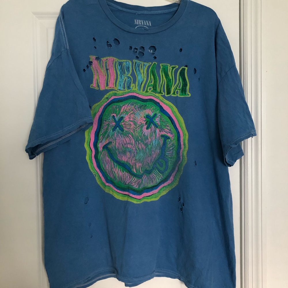Nirvana Blue Distressed Graphic Tee